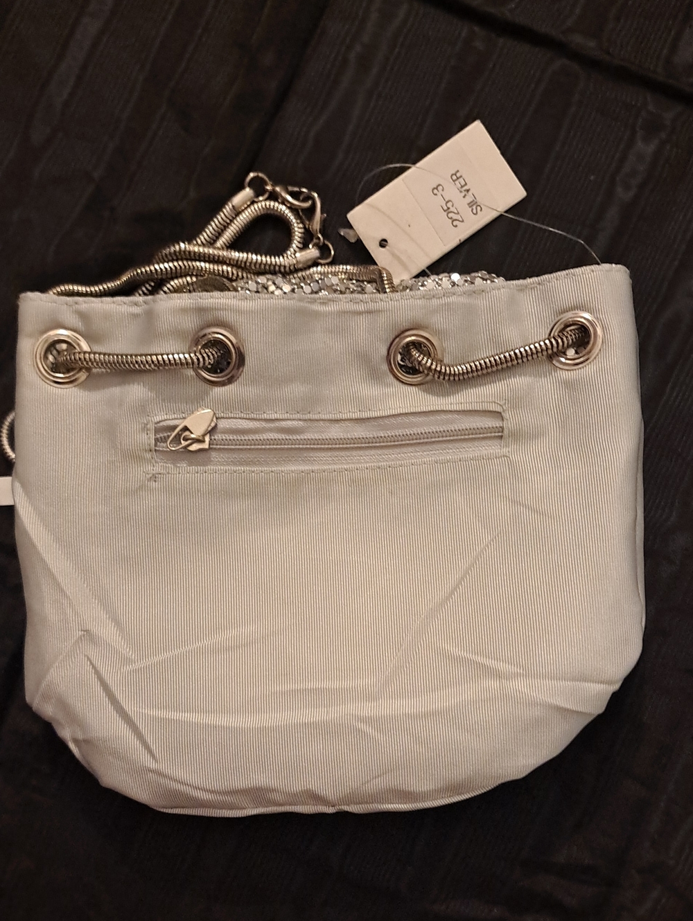 Silver Mesh Drawstring Crossbody Purse - Picture 8 of 11
